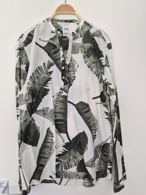 Dünnes Hemd / Bluse Gr. L 100 % Baumwolle mit Palmen Muster
