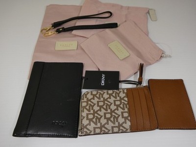 Lot of 8 items: DKNY wallets, Rocai passport case, Radley pouches, card cases