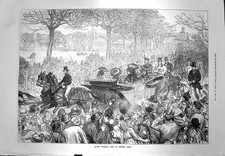Original Old Antique Print 1873 Queen Victoria Visit Park Horse Carriage 19th