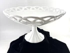 Vintage Pitman Dreitzer White Milk Glass Lattice Edge Pedestal 13” Fruit Bowl