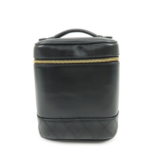 CHANEL Bicolore Lamb Skin Vanity Bag Hand Bag Black A01619 Authentic Used F/S
