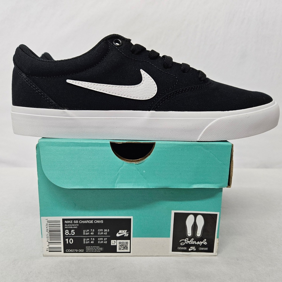 Nike SB Charge Canvas Skateboarding Shoes CD6279-002 Black 