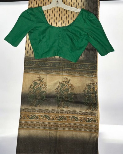 Bollywood Pakistan/India Dupatta W/Blouse Green,Mustard, Browns,Black Leaves 