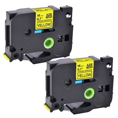 2PK Extra Adhesive Black on Yellow Label Tape For Brother TZ TZe-S641 18MM  