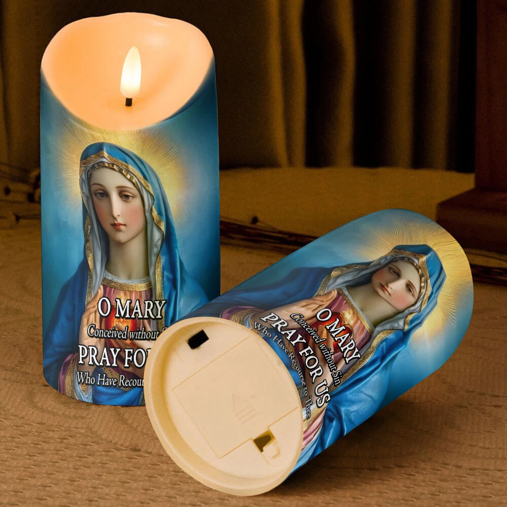 Mary Virgin Immaculate Heart LED Candle Pray For Us Christmas Gifts