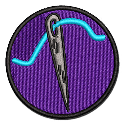 Sewing Needle and Thread Multi-Color Embroidered Iron-On Patch Applique