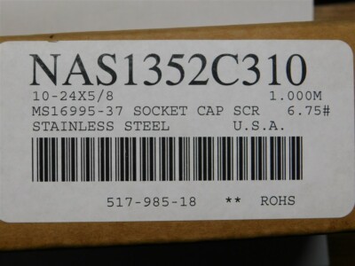 1000 NAS1352C310 / MS16995-37 10-24 x 5/8 Stainless Steel Socket Head Cap Screws