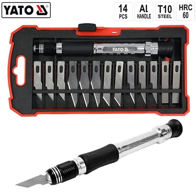 YATO Präzisionsmesser Skalpell Messer Set Profi 14-tlg Cutter Satz Basteln Modellbau