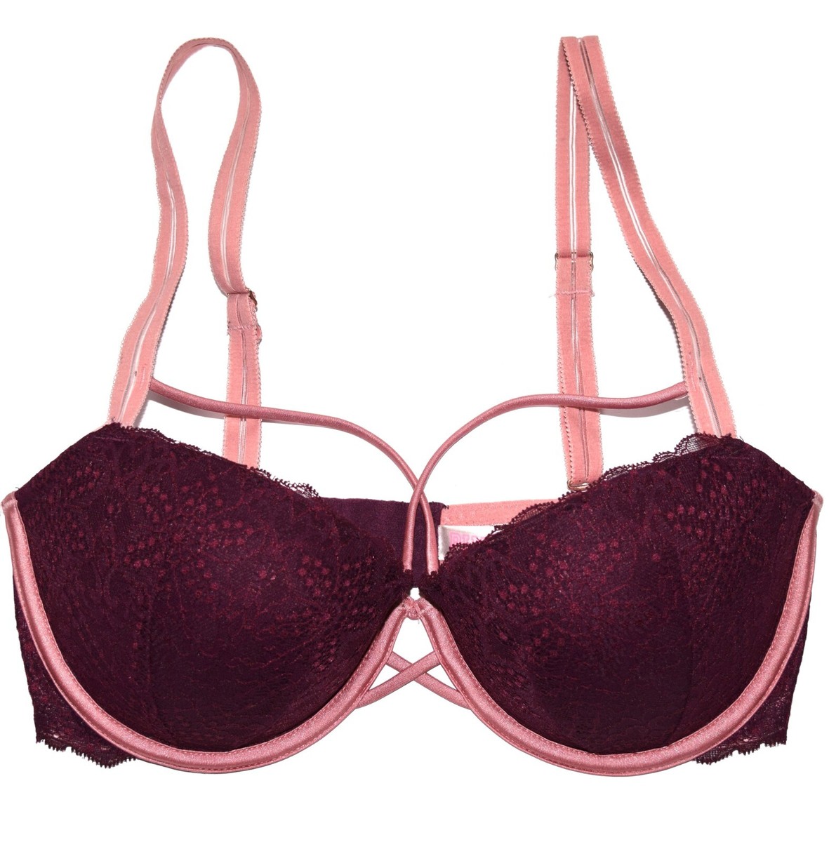 PINK Victoria's Secret Date Push-Up Red Maroon Pink Lace Bra Size