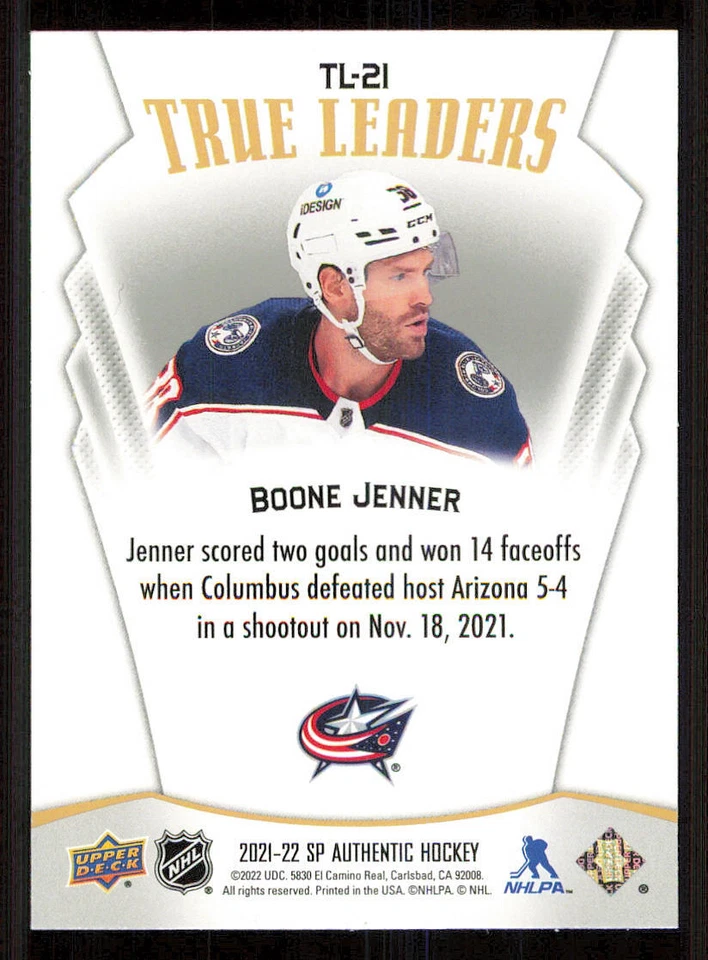 2021-22 SP Authentic True Leaders #TL21 Boone Jenner - Image 2 of 2