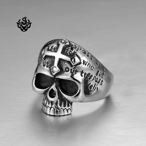 Silver bikies ring stainless steel skull band soft gothic punk - Picture 2 of 3