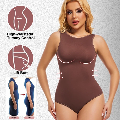 Women Crew Neck Full Body Shaper Slimming Firm Control Tummy Bodysuit Shapewear - Picture 8 of 33