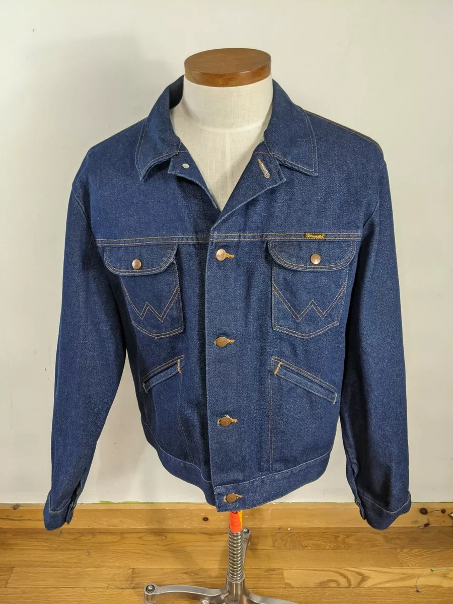 Vintage 70s Wrangler No Fault Denim Jacket Size 48 Painted Back German Shepherd