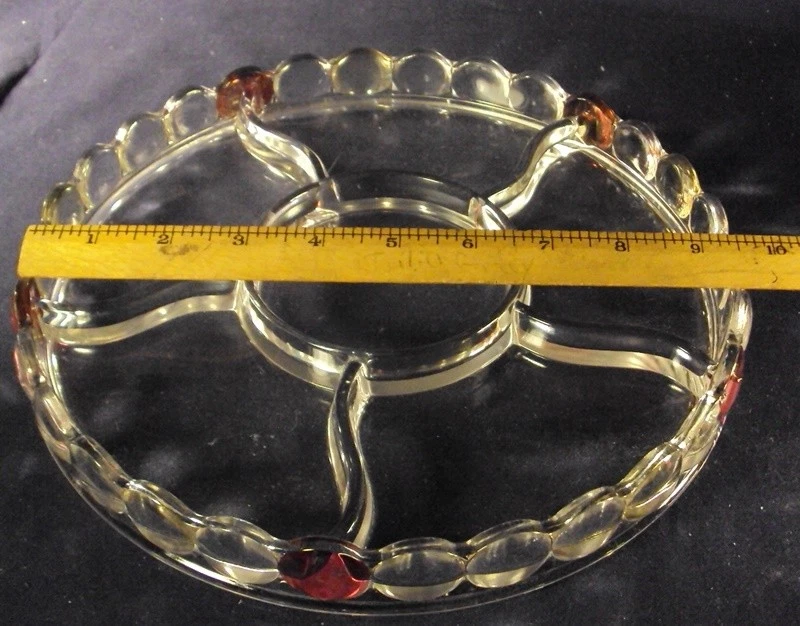 Westmoreland thousand eye relish 6 part round ruby stained c1 - Image 4 of 4