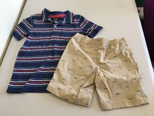 NEW Carter's Boys Stripe Shirt  Pull on Cars Shorts Set 2pcs