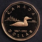 Canada 1867-1992 $1 One Loon Dollar Queen Elizabeth II Proof Like Nice Cameo
