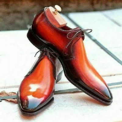 Tailor made Men's Genuine Orange Tan Black shaded Leather Lace up Dress Shoes
