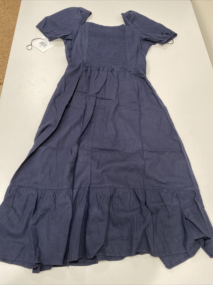 T.J. Maxx Linen Sweetheart Flared Ruffle Dress Navy S | eBay