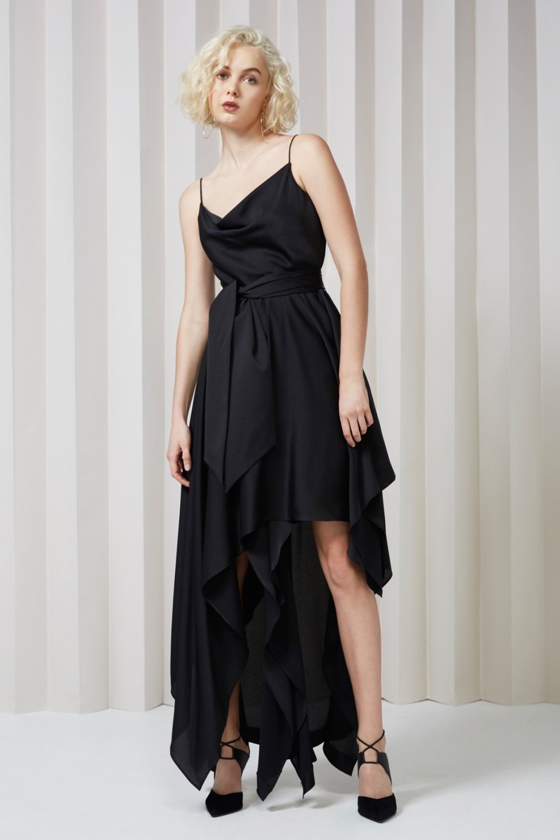 Keepsake Black Rain Drops Asymmetric Casual Maxi Dress Size Small