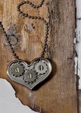 Gear Heart Stainless Steel Necklace, spinning gear pendant