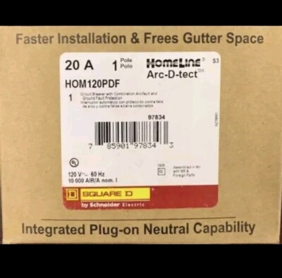 Square D HOM120PDF 120V 20A Single-Pole Circuit Breaker