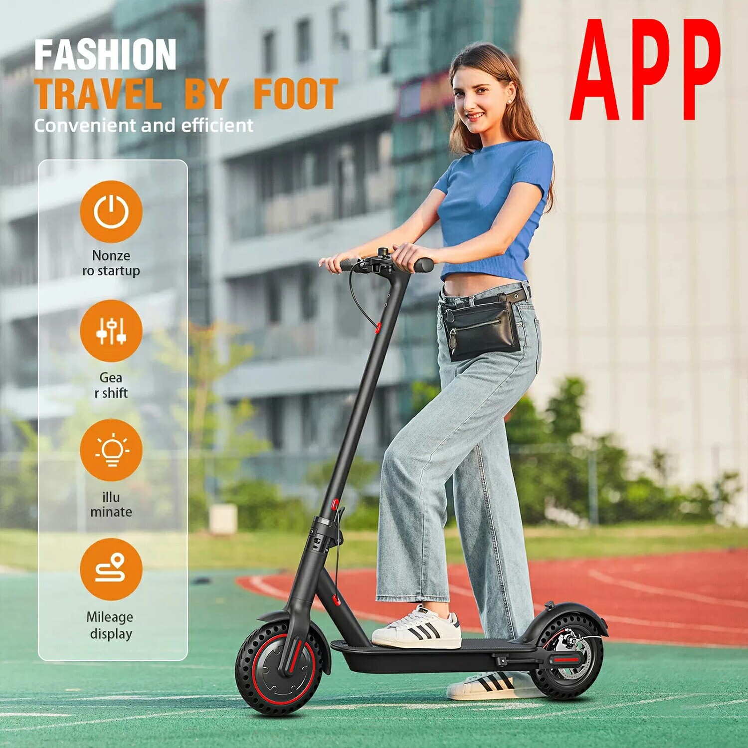 350W Electric Scooter for Adults with Front Suspension 26mi Range APP Control Urban Commuter