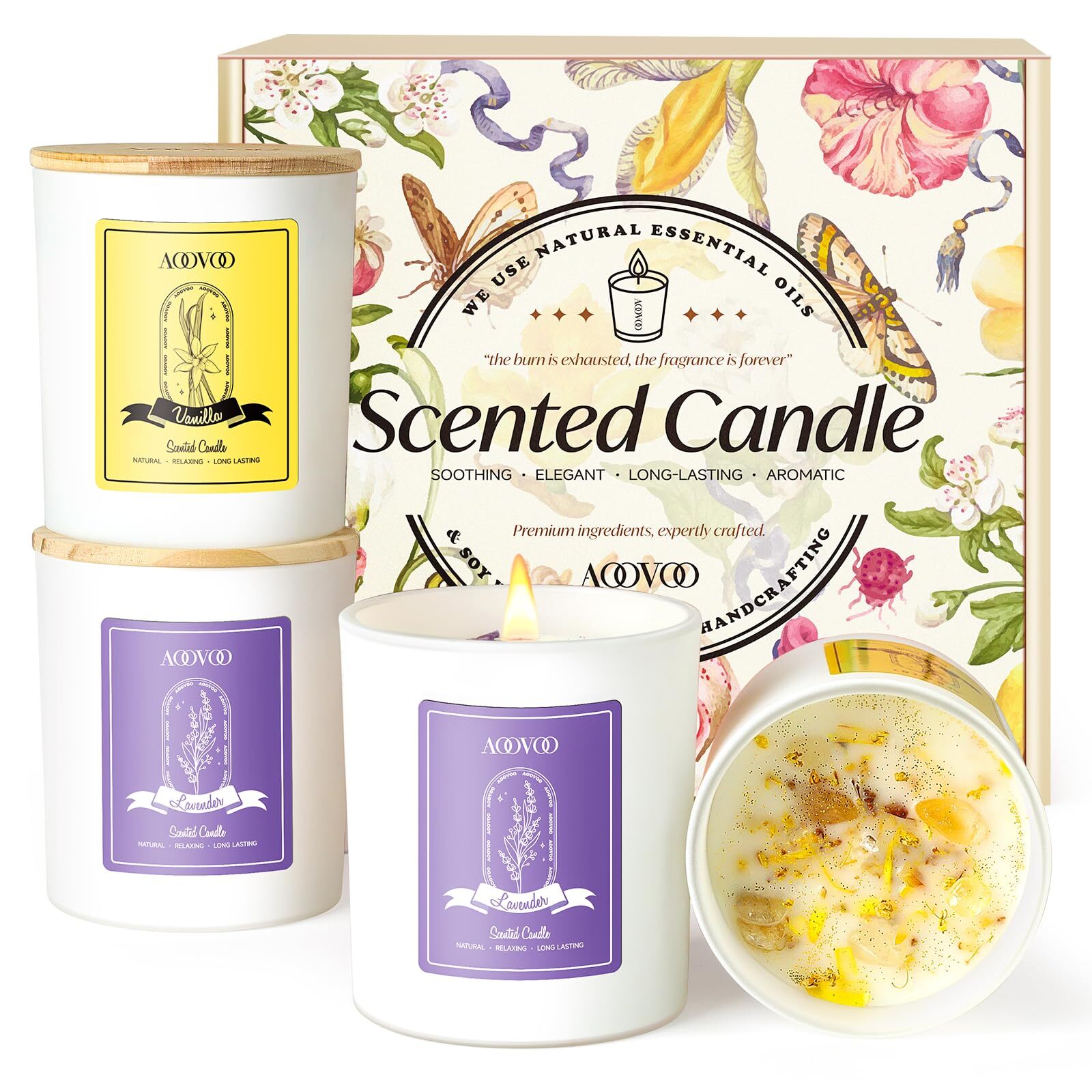 Lavender Candles Set for Women - Aromatherapy Candle with Crystals Inside, 28...