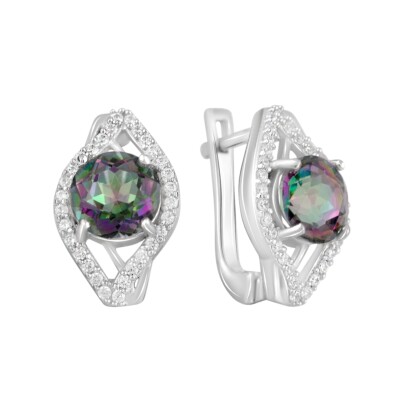 925 Sterling Silver Huggie Earring over Round Mystic Topaz 5,2ct