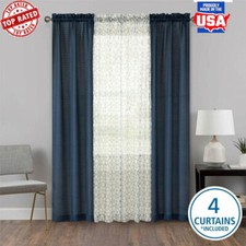 Geometric Light Filtering Curtain Panels Set of 4 Easy Hang Indoor Decor New