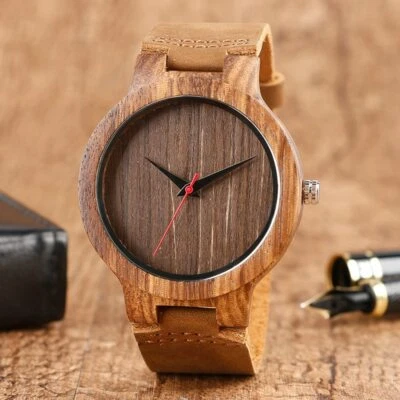 Schwarz Kaffee Grün Ziffernblatt Natürlich Bambus Holz Uhr - Quarz Uhr Herren - Bild 1 von 4