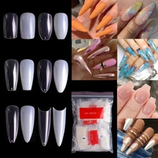 500Pcs/Box Stiletto French False Nail Tips Full/Half Cover Acrylic Gel Nail Art✔