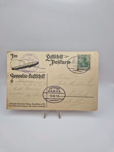 Rarität!! Luftschiff-Postkarte Zeppelin „Hansa“ 1913 Zeppelinpost Deutschland - Foto 1 di 2