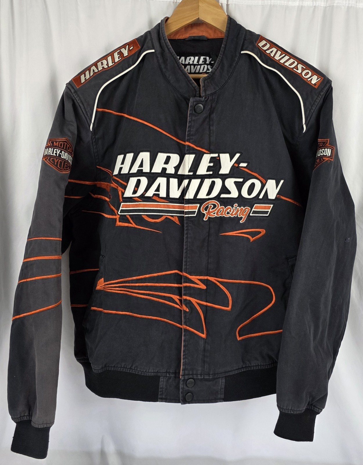 Vtg Harley Davidson Racing Screamin' Eagle Men's Motorcycle Jacket Black Sz XL