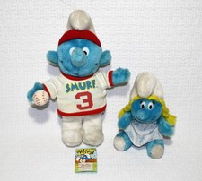 Vintage 1981/1982 Smurf Plush Toy Baseball Smurf Smurfette Wallace Berrie Peyo