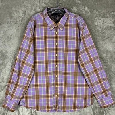 Tommy Hilfiger Mens XXL Purple Plaid Button Down Shirt Long Sleeve Roll Tab