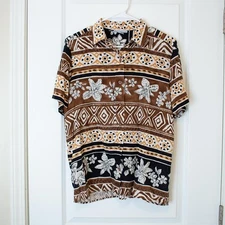 VTG Tribal Floral Shirt Vacation Dadcore Brown Tan Button Up XL | Soft Autumn