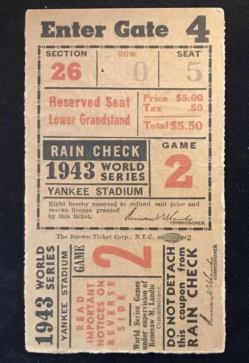 1943 Year Vintage Sports Ticket Stubs for sale | eBay