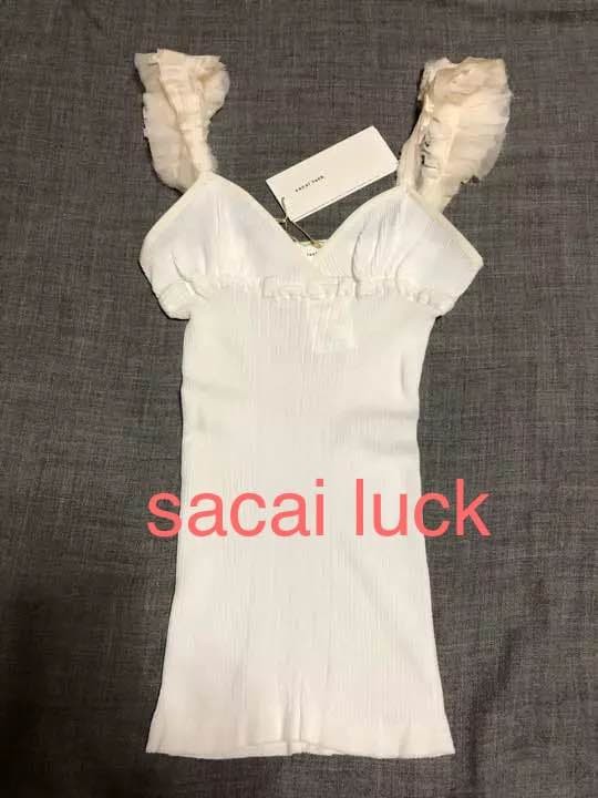 sacai luck Cotton Ribbed Camisole M White New Unused Frill Straps Top