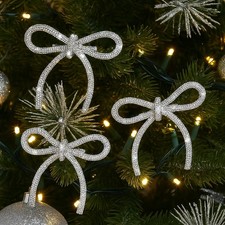 12 Pcs Glitter Christmas Tree Bow Clip Ornaments 4.1 x 4.5 Inch Bow Christmas...