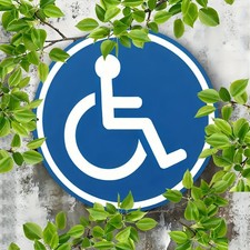 New 7.8" Round ADA Wheelchair Sign - Blue/White Aluminum