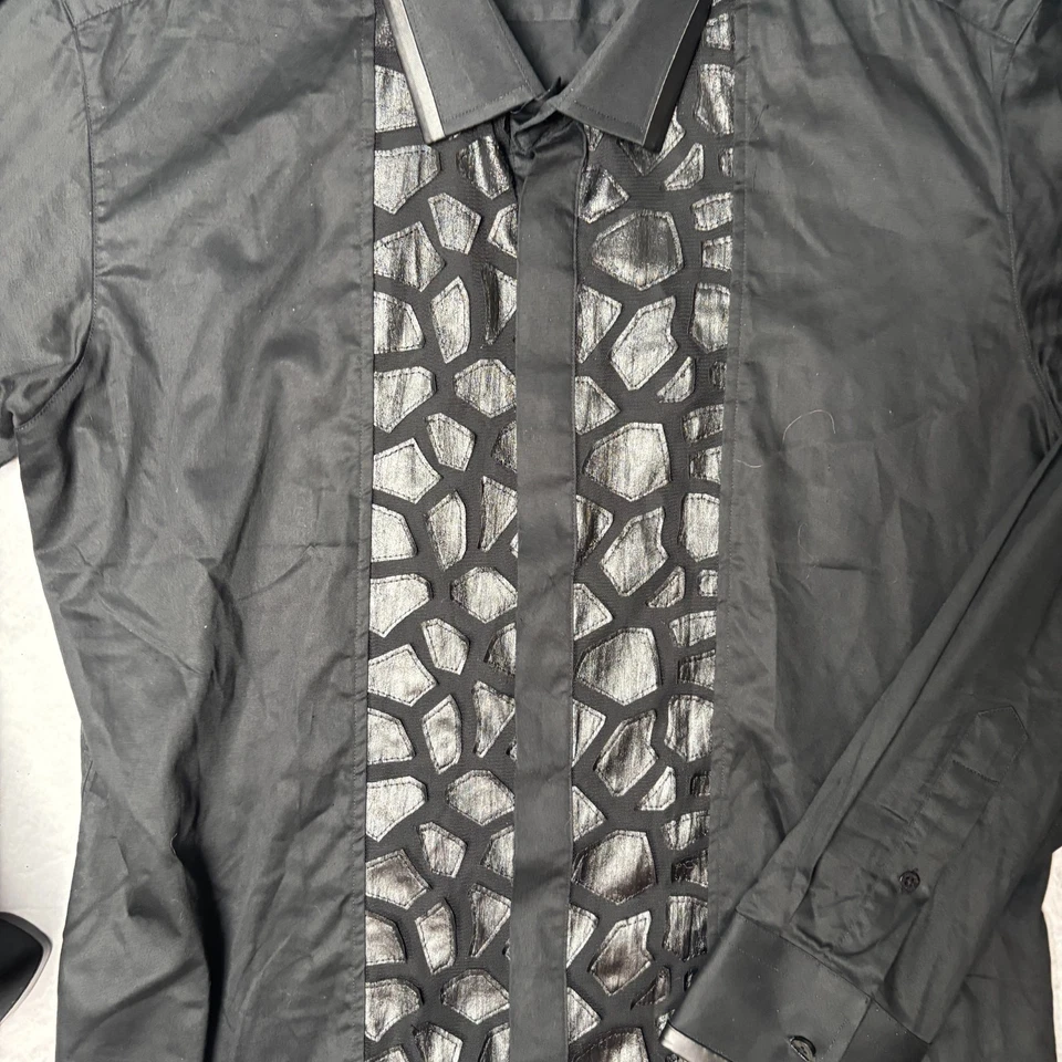 Barabas Men's Black Dress Shirt Metallic Pattern Club Party Fashion Size L - Image 4 of 4