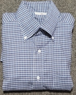 Luciano Barbera Men's Blue Plaid Check Cotton Sport Shirt Size Medium