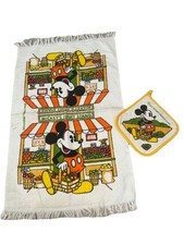 Vintage Walt Disney Mickey Mouse  Mickey  s Fruit Stand  Kitchen Towel