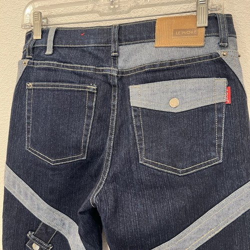 Vintage Le More Damengröße 9 zweifarbig blau Jeans ausgestellt Bondage Schnallen Y2K - Bild 12 von 14