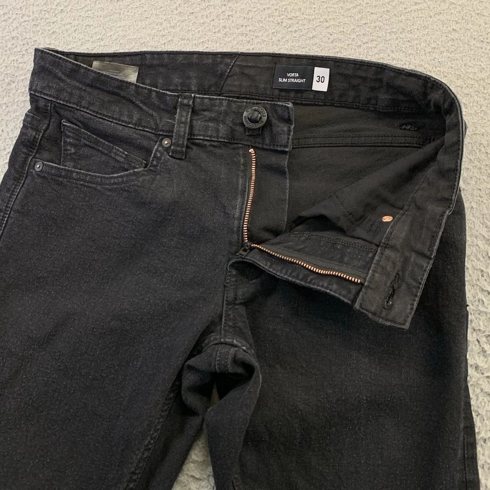 Volcom Vorta Jeans Mens 30x30 Black Denim Slim Straight 5-Pocket Stretch Skate - Image 3 of 4