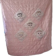 42x37" vintage hand embroidered baby cherubs angels nursery quilt pink sweet