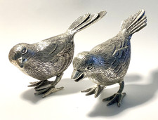 Silver Plated SONGBIRD's Vtg EPNS Indian Lacquered Bird Figurines SET of TWO 2 