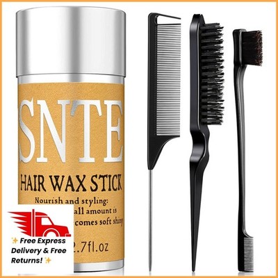 Slick Back Hair Brush & Hair Wax Stick Set - Frizz Control & Flyaway Smoothing -