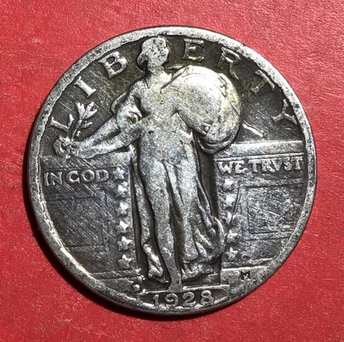 1928D US Standing Liberty SILVER Quarter! "Denver" Mint! VG Details! Old Coin!