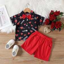 Baby Boys Toddlers, Valentine's Day Outfit Short Sleeve Love Hearts, 18-24 month